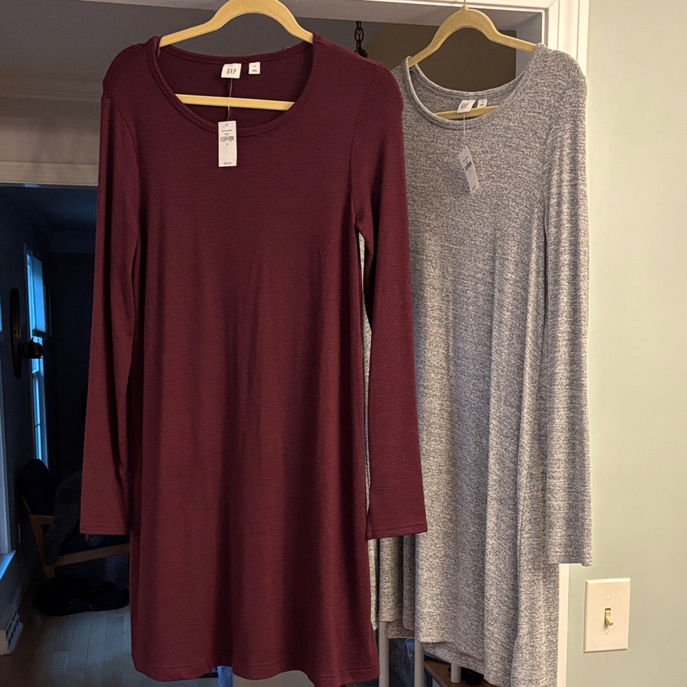 Gap Burgundy and Gray Long Sleeve Dresses